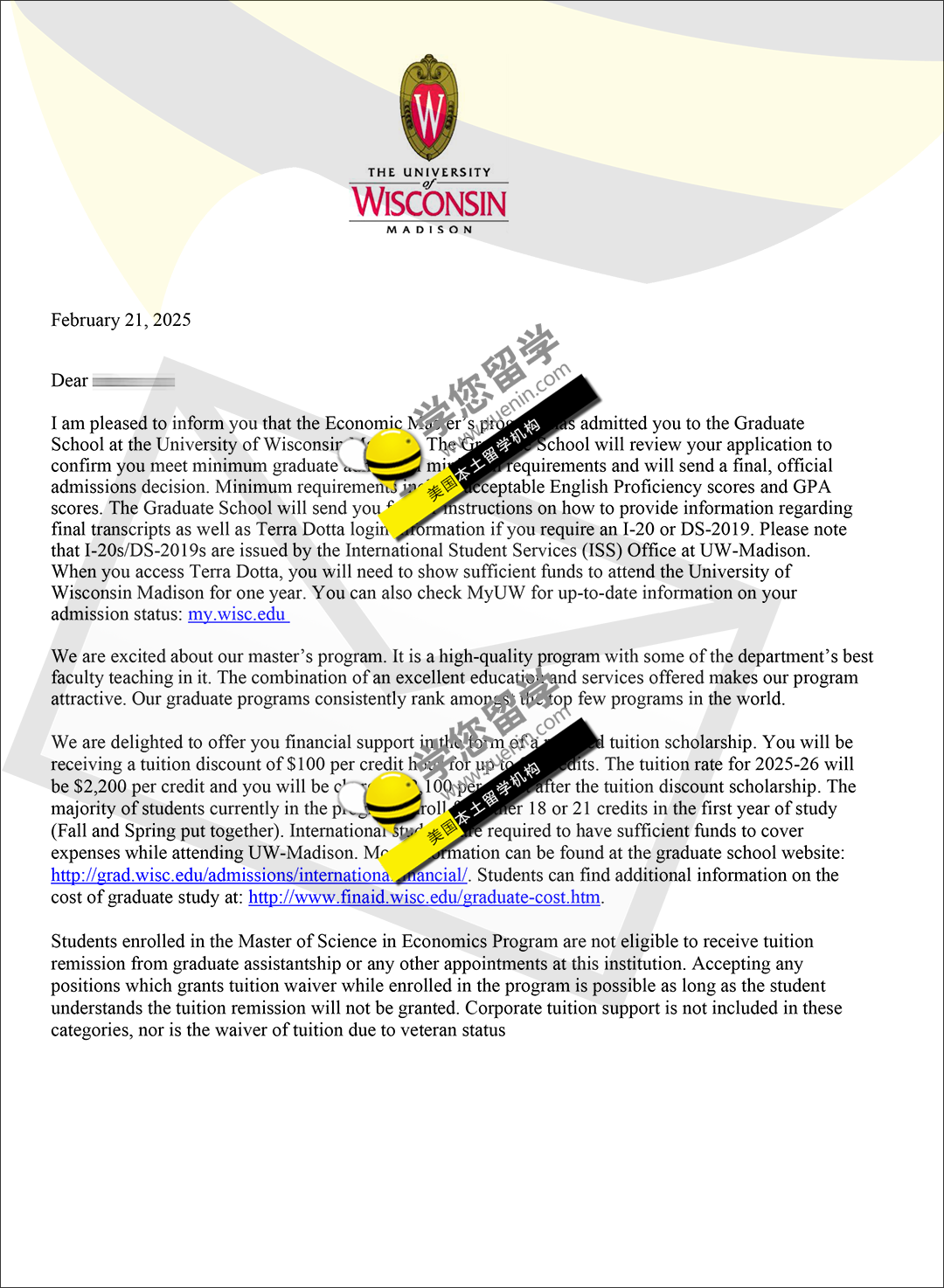 2025fall_威斯康辛麦迪逊大学WISC 经济学录取来了 所向皆披靡！